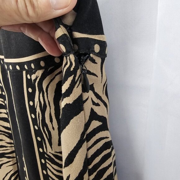 Silkland Tan Black Animal Print Pleated A-Line Skirt Tribal Safari Office 6 - Picture 8 of 14